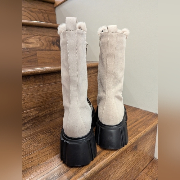 Browns B2 Tofino suede & faux fur platform moto combat boot cream Sz 9.5/10 EU40 - Picture 13 of 16
